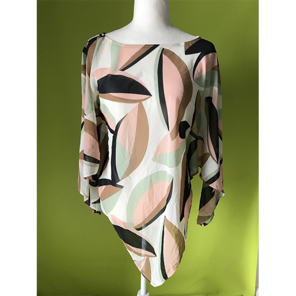 New York & Company Geo Asymmetrical Tunic Top M